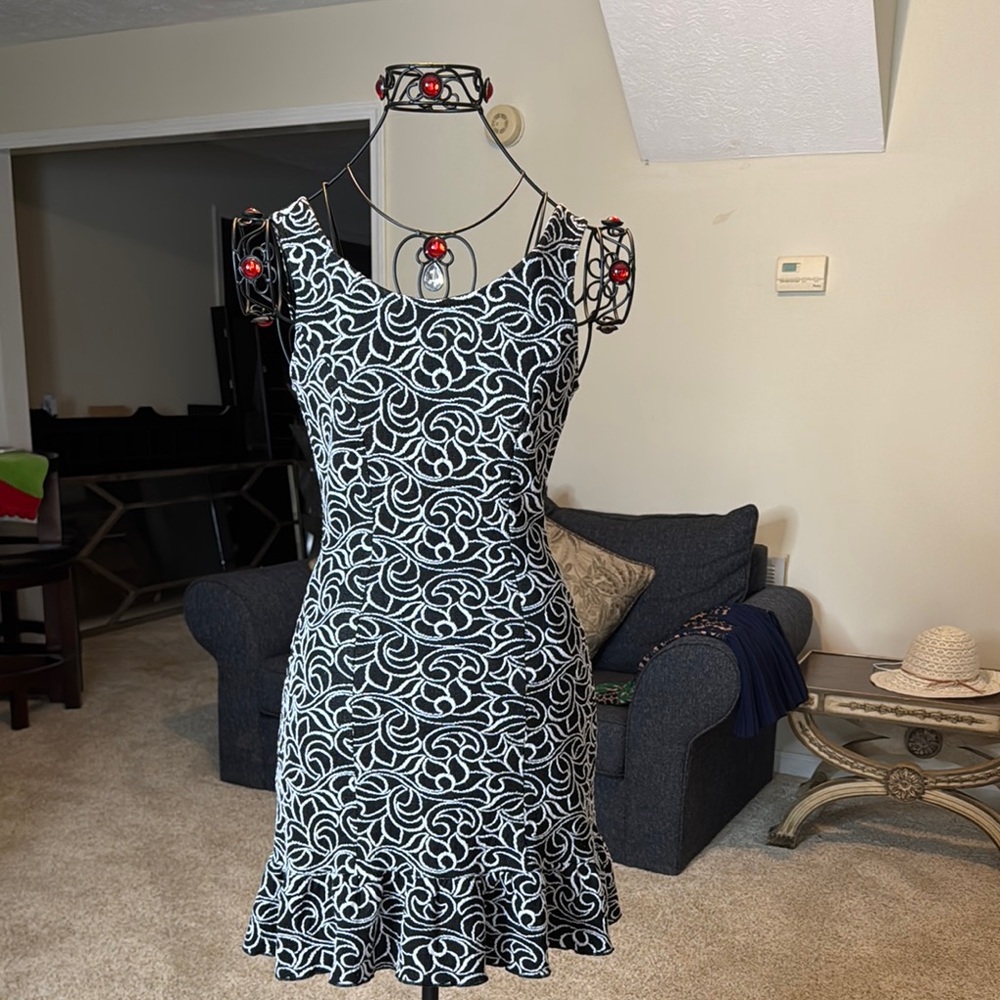 Elegant Black and White Swirl Dress